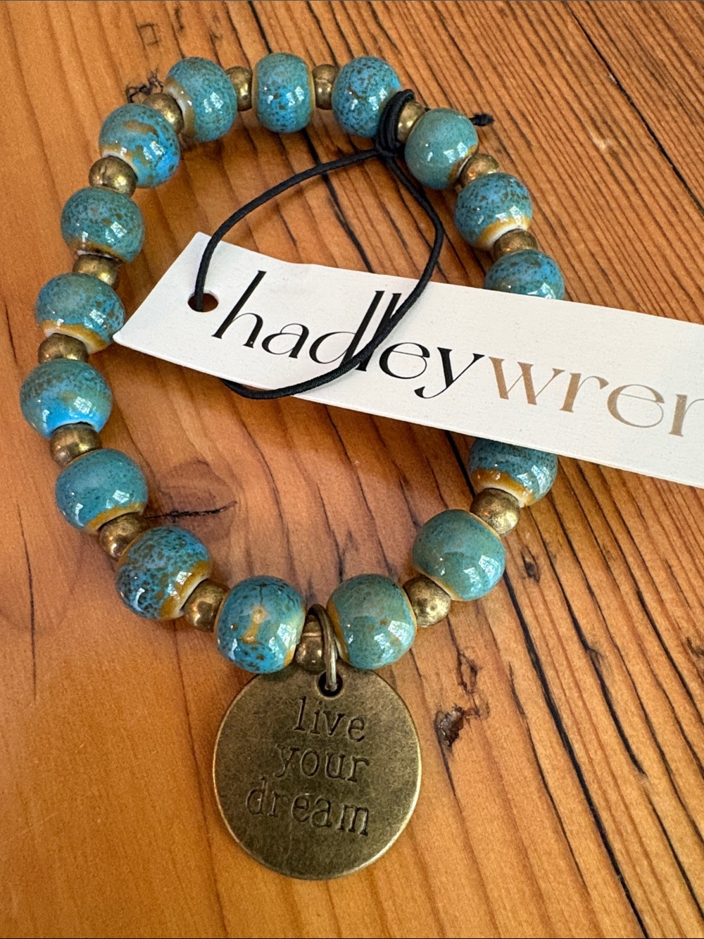 Teal Beaded 'Live Your Dream' Charm Bracelet